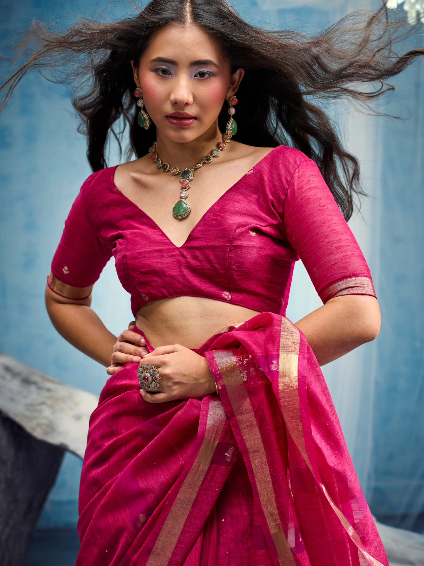 Magenta Pink Munga Silk Handloom Saree