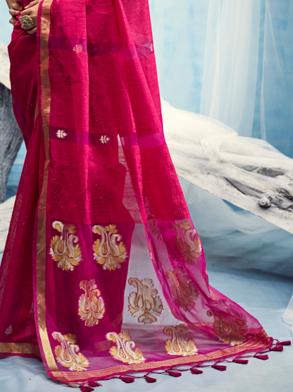 Magenta Pink Munga Silk Handloom Saree