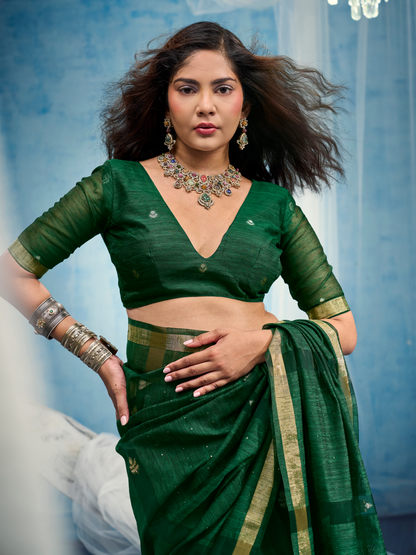 Deep Green Munga Silk Handloom Saree