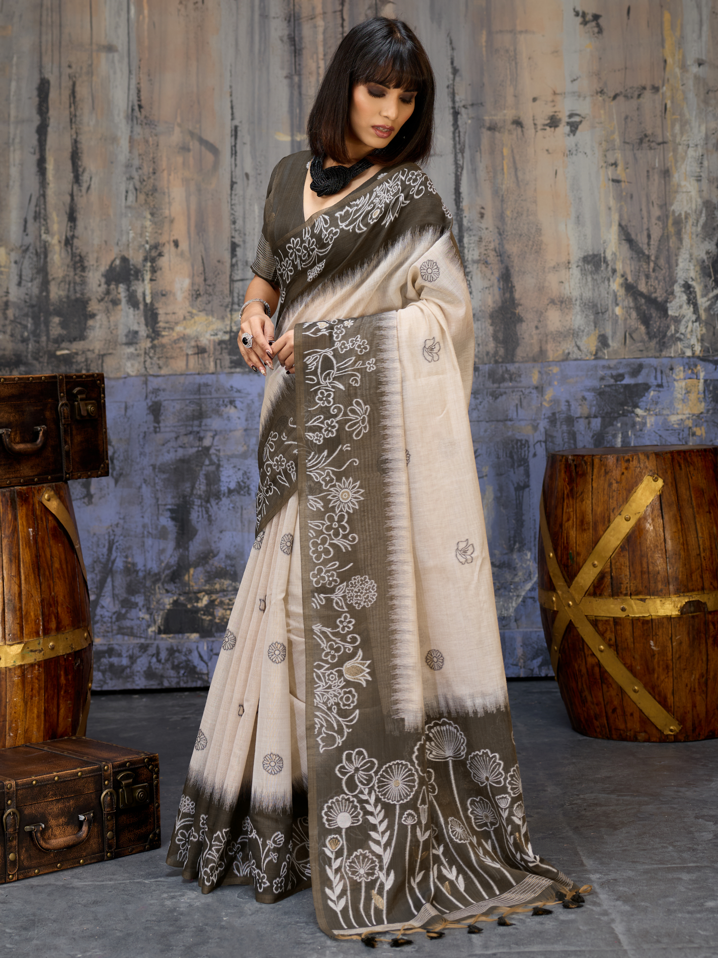 Hunter Green Printed Cotton Silk Saree