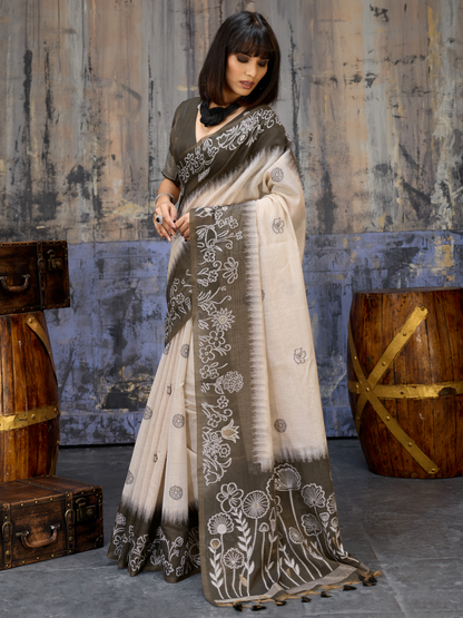 Hunter Green Printed Cotton Silk Saree