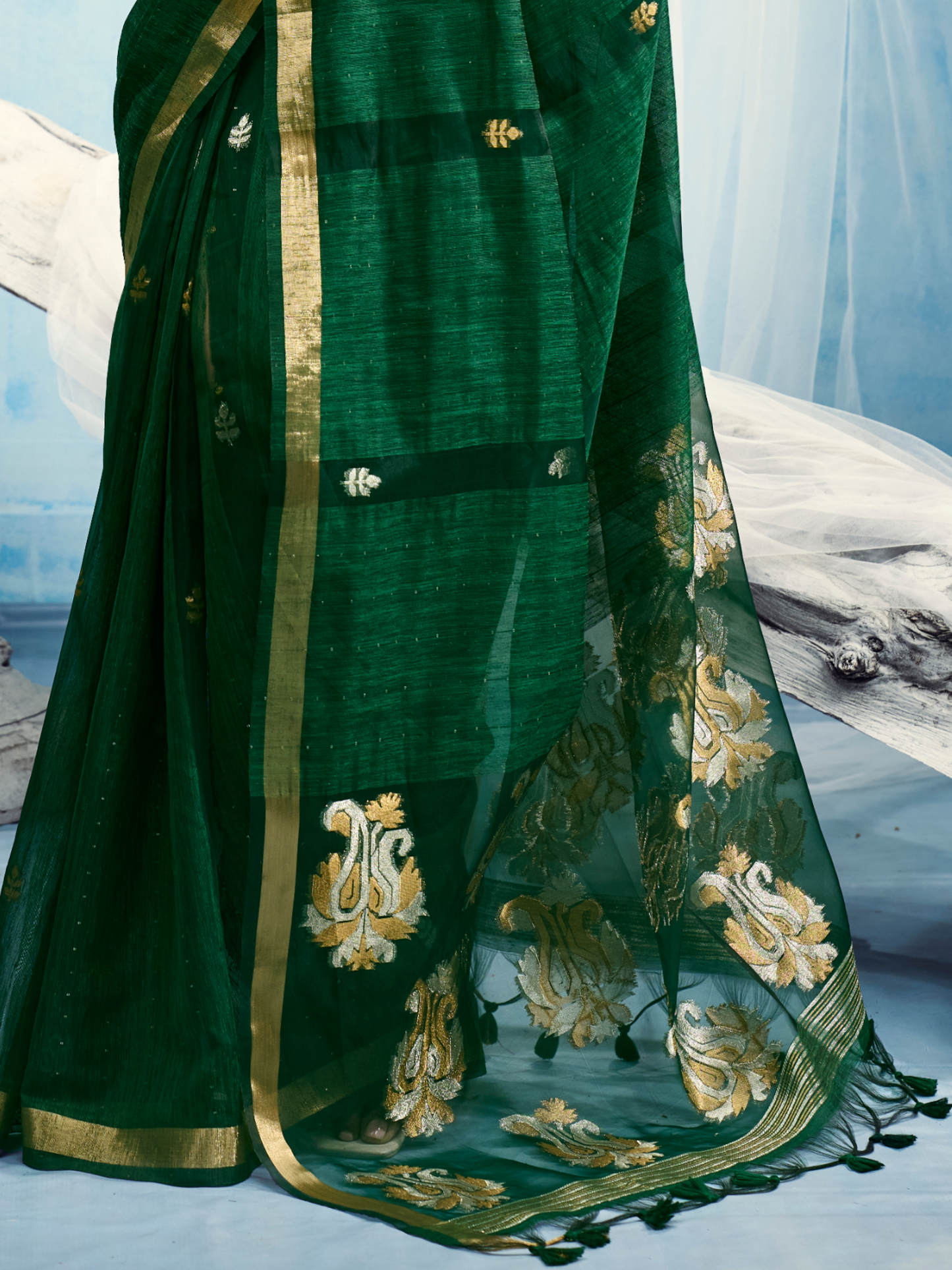Deep Green Munga Silk Handloom Saree