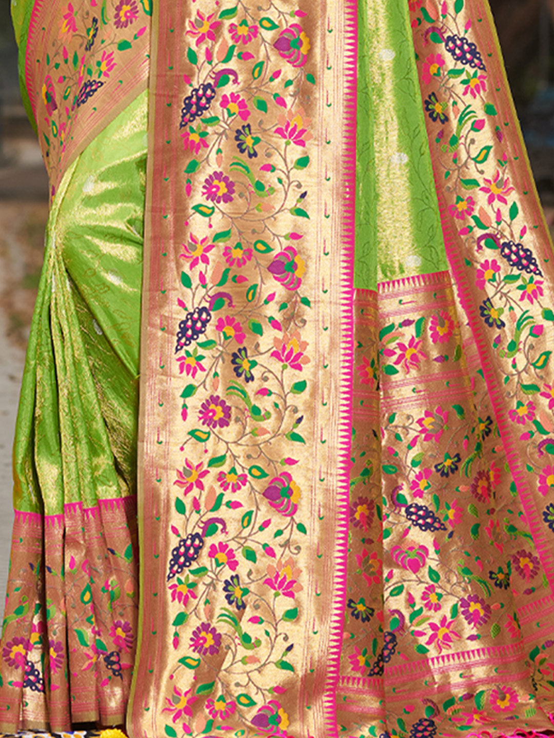 Parrot Green Paithani Saree