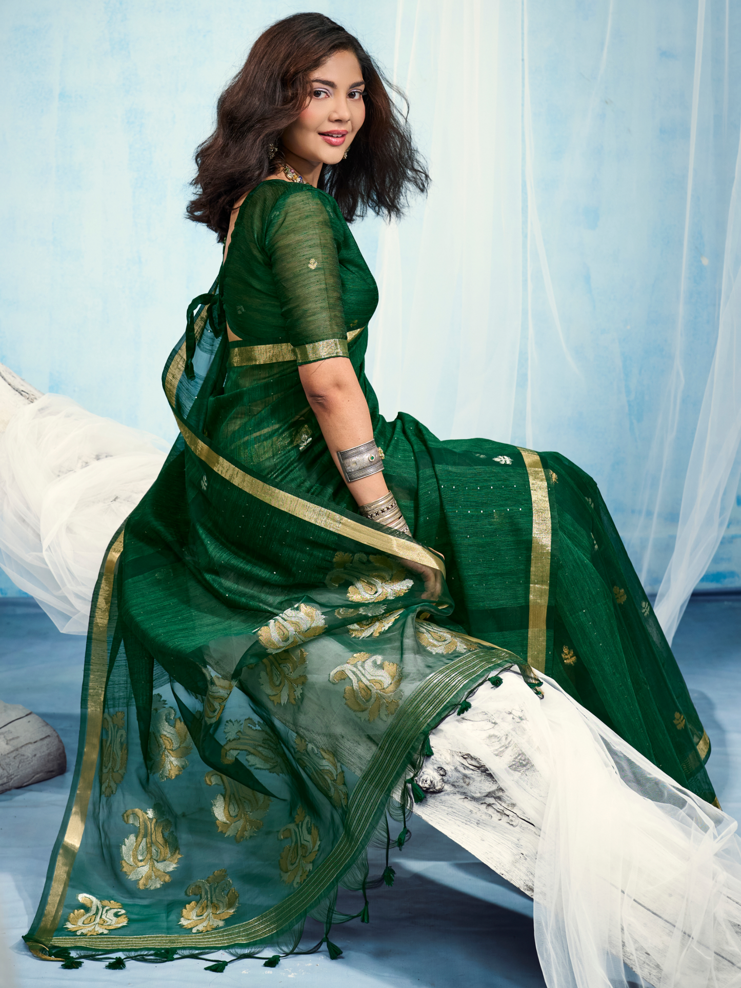 Deep Green Munga Silk Handloom Saree