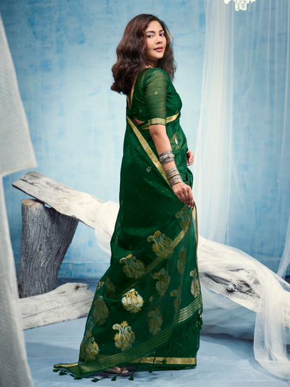 Deep Green Munga Silk Handloom Saree