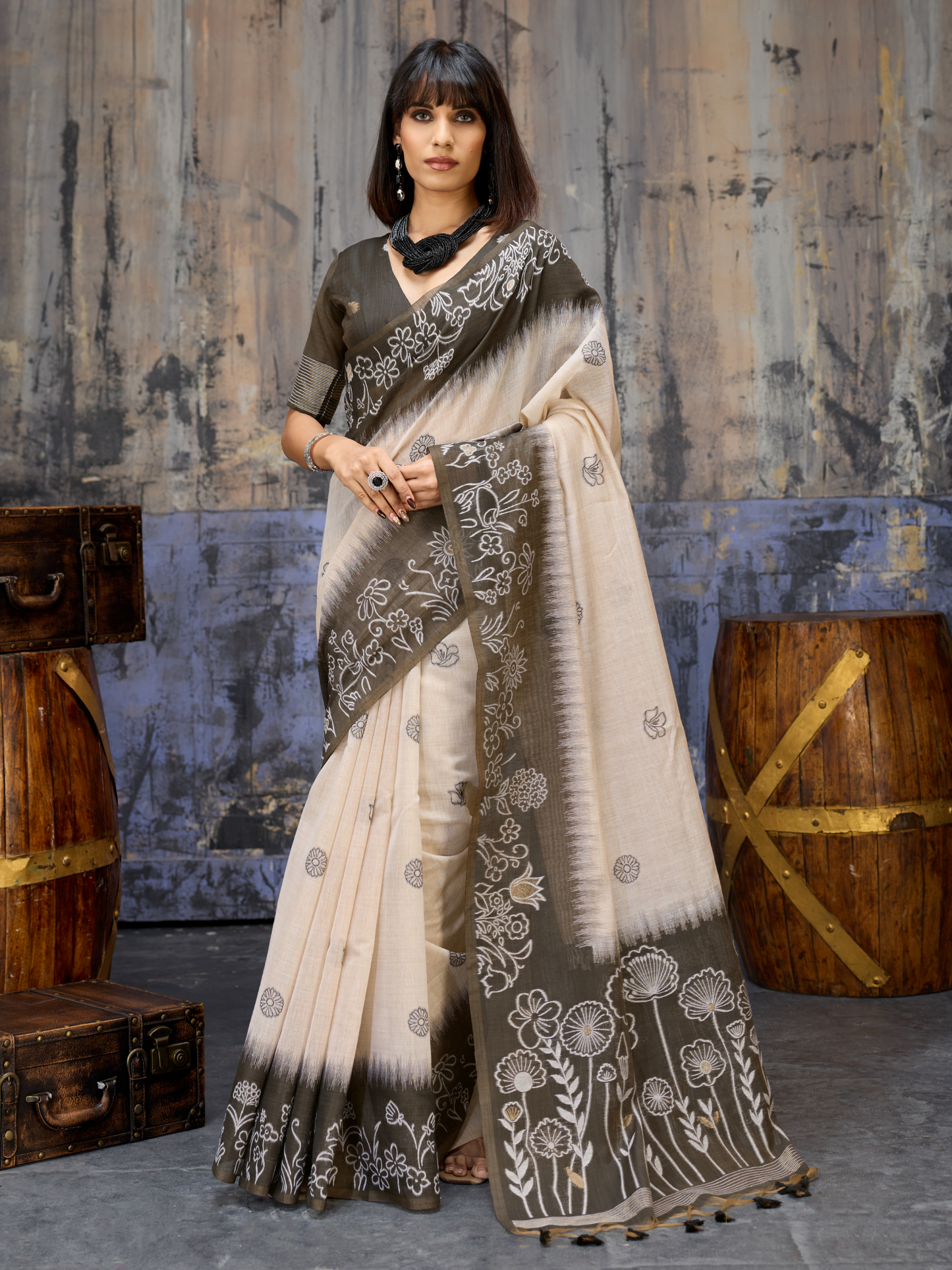 Hunter Green Printed Cotton Silk Saree