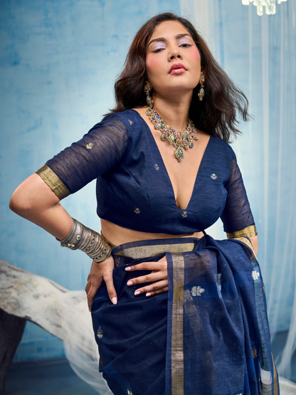 Oxford Blue Munga Silk Handloom Saree