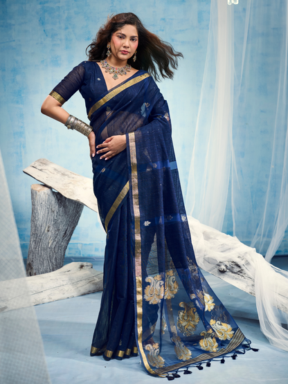 Oxford Blue Munga Silk Handloom Saree