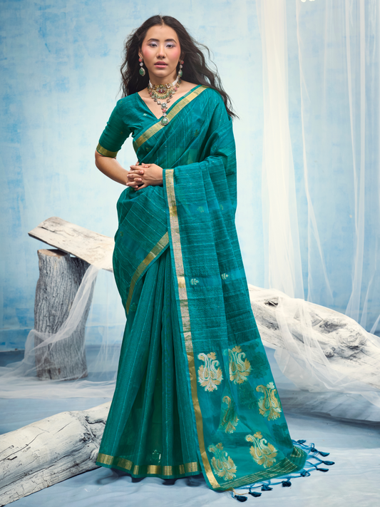 Persian Green Munga Silk Handloom Saree
