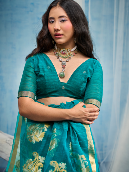 Persian Green Munga Silk Handloom Saree