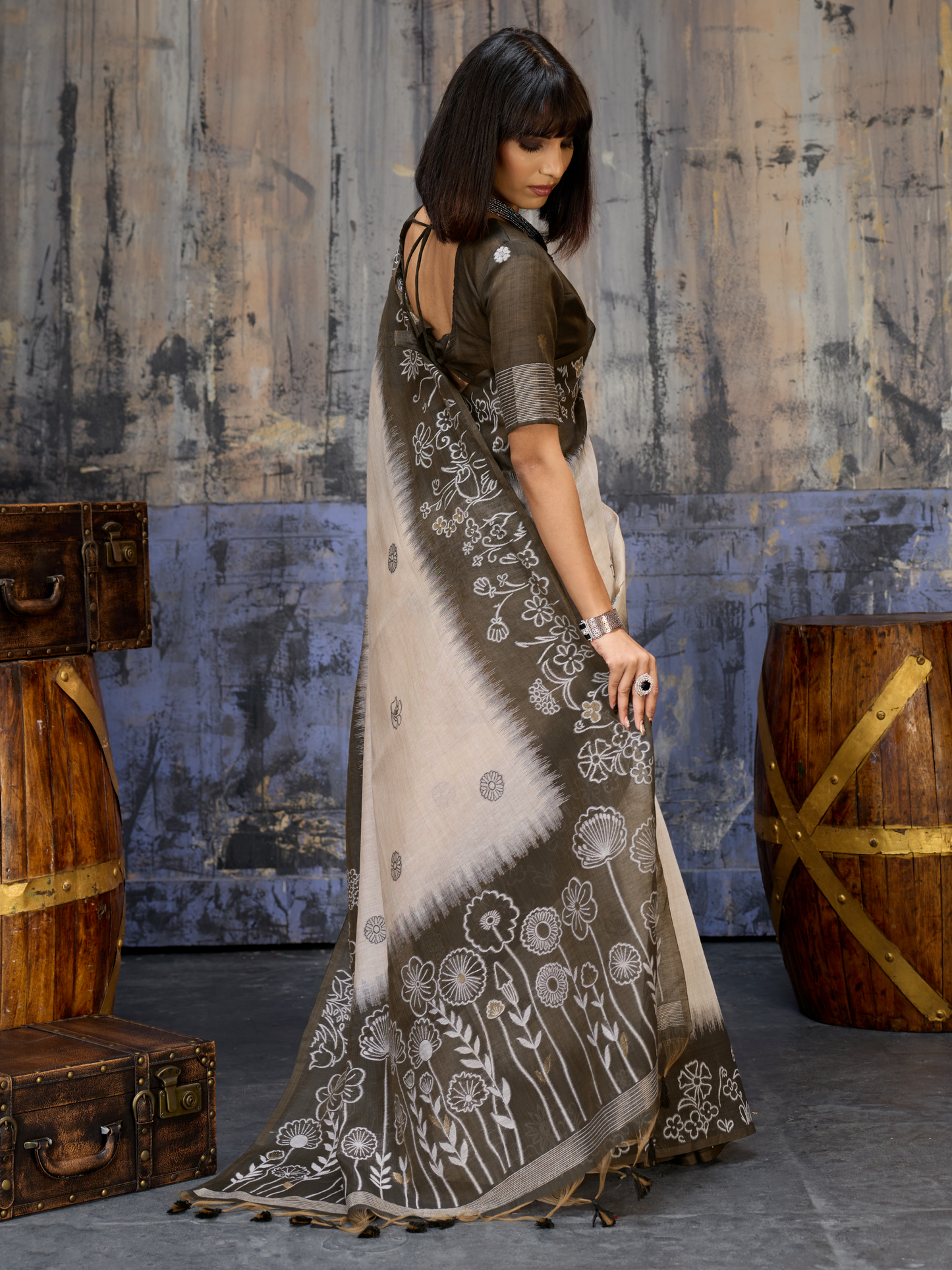 Hunter Green Printed Cotton Silk Saree