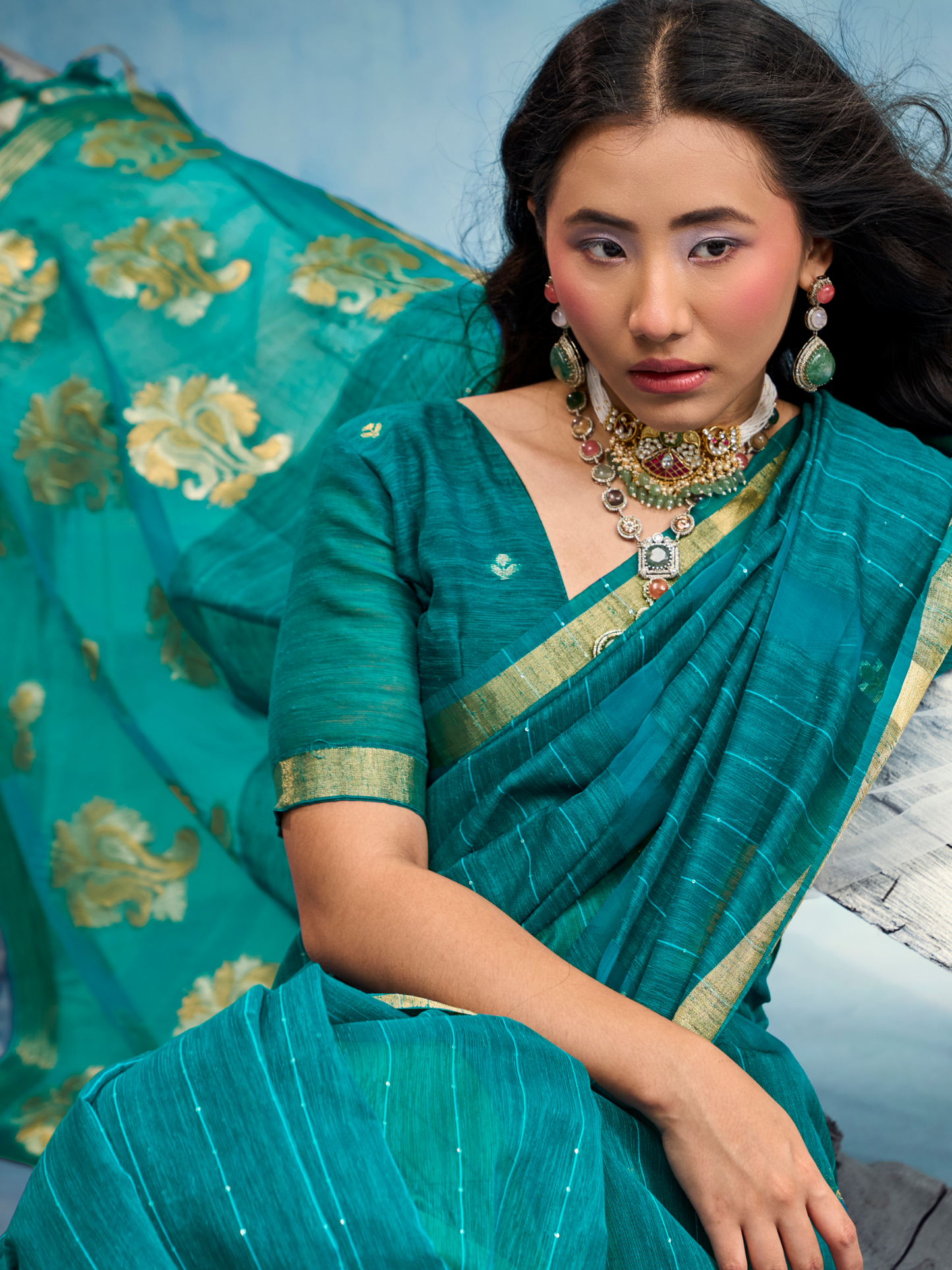 Persian Green Munga Silk Handloom Saree