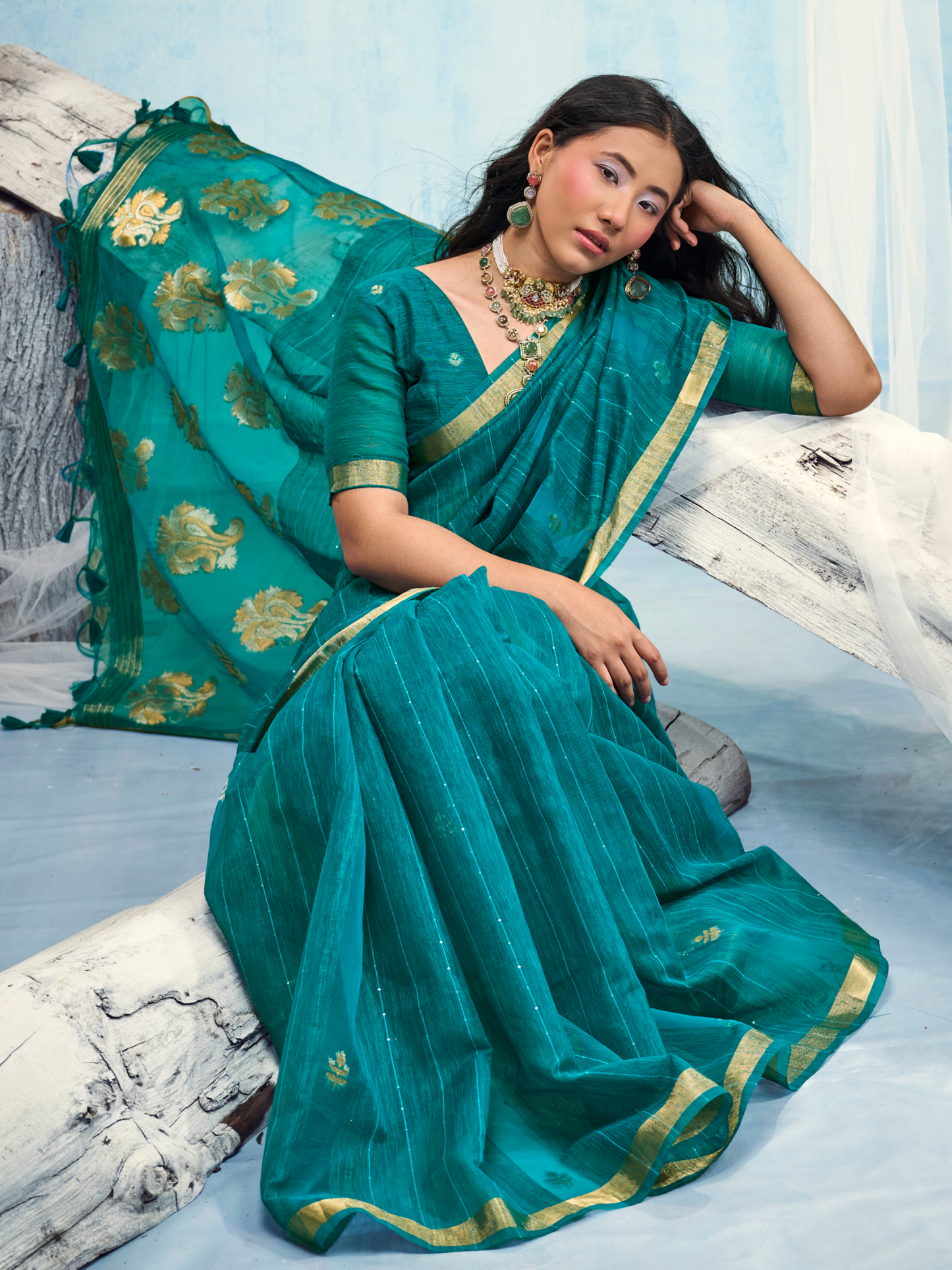 Persian Green Munga Silk Handloom Saree