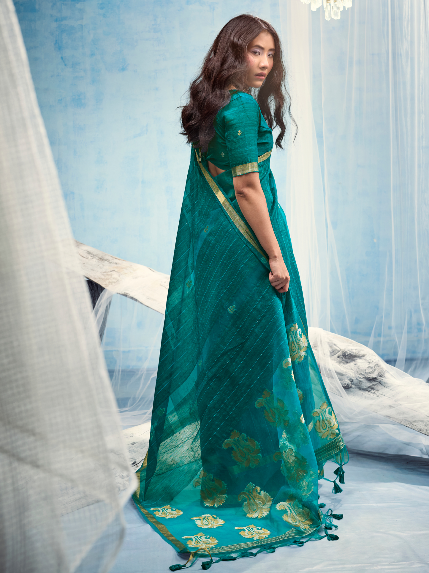 Persian Green Munga Silk Handloom Saree