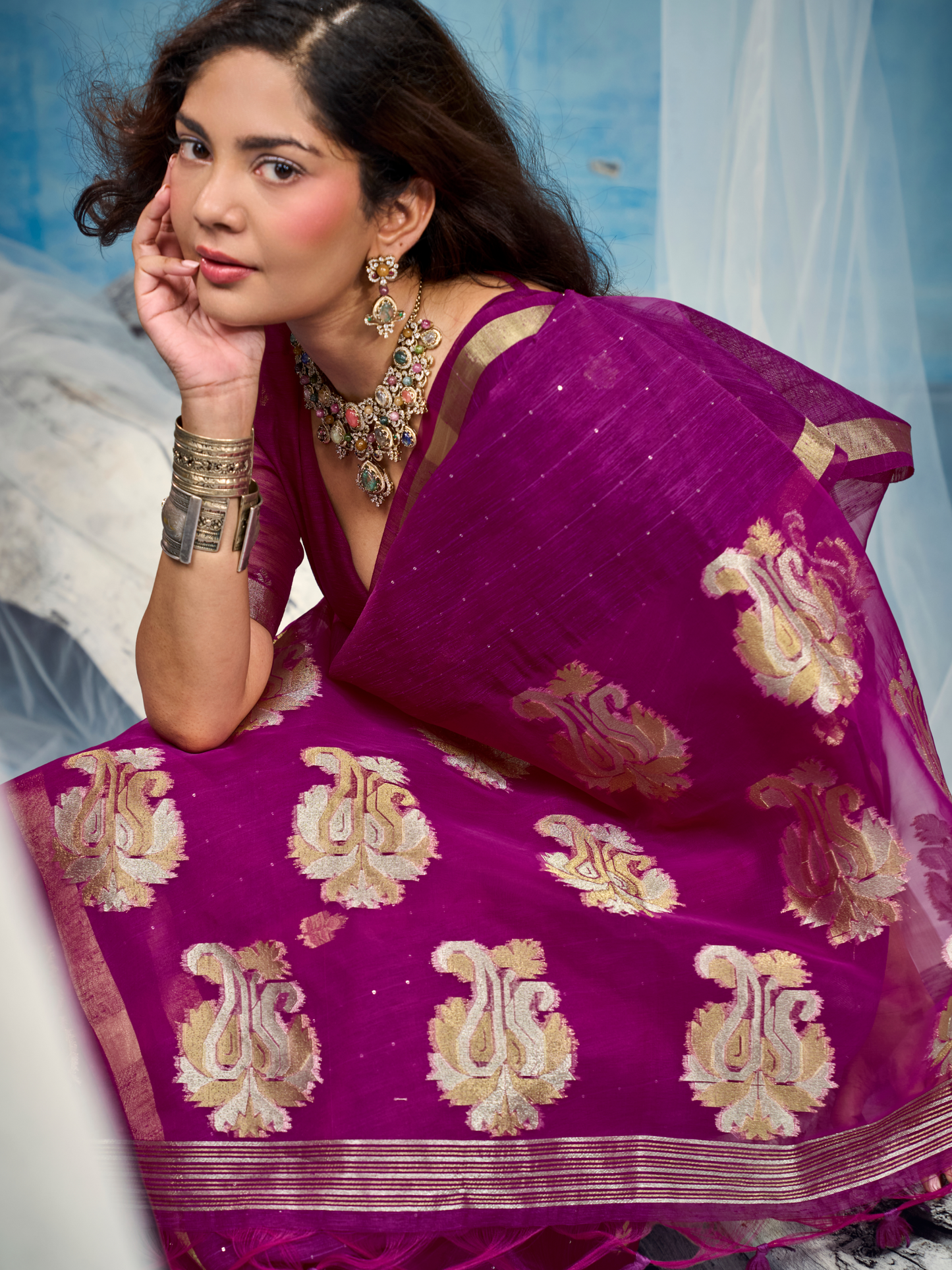 Byzantine Magenta Munga Silk Handloom Saree