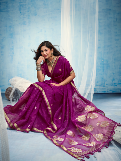 Byzantine Magenta Munga Silk Handloom Saree
