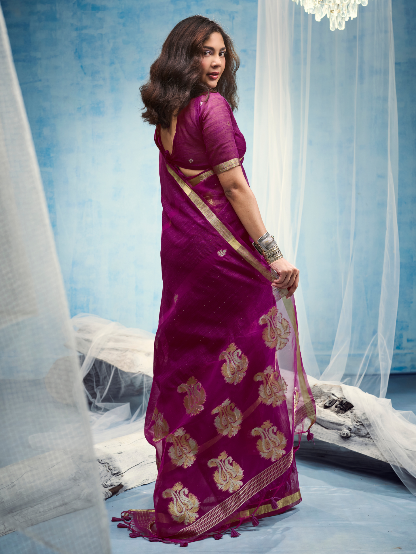 Byzantine Magenta Munga Silk Handloom Saree