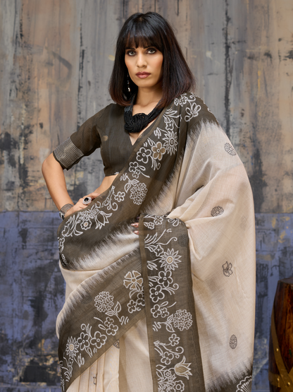 Hunter Green Printed Cotton Silk Saree