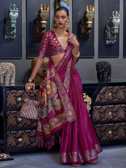 magenta organza saree