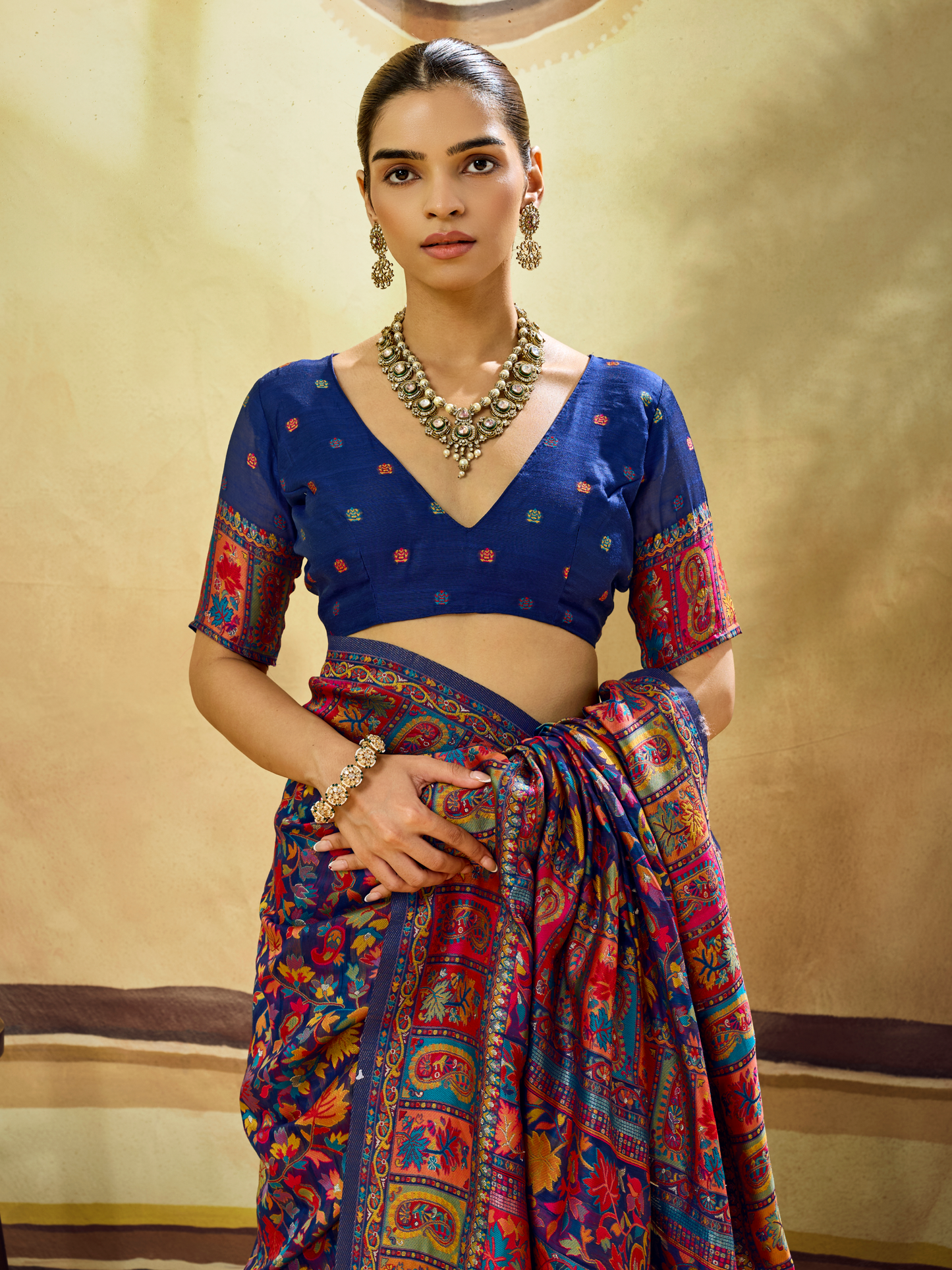 Sapphire Blue Woven Kashmiri Cotton Saree