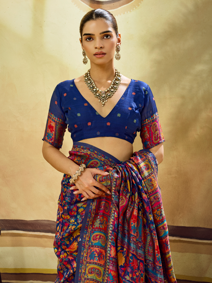 Sapphire Blue Woven Kashmiri Cotton Saree
