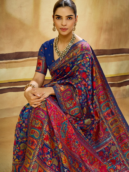 Sapphire Blue Woven Kashmiri Cotton Saree
