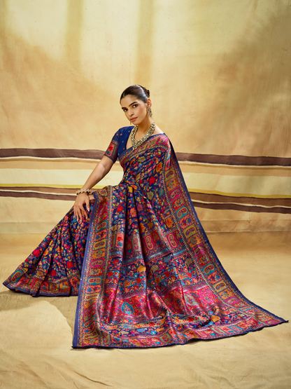 Sapphire Blue Woven Kashmiri Cotton Saree