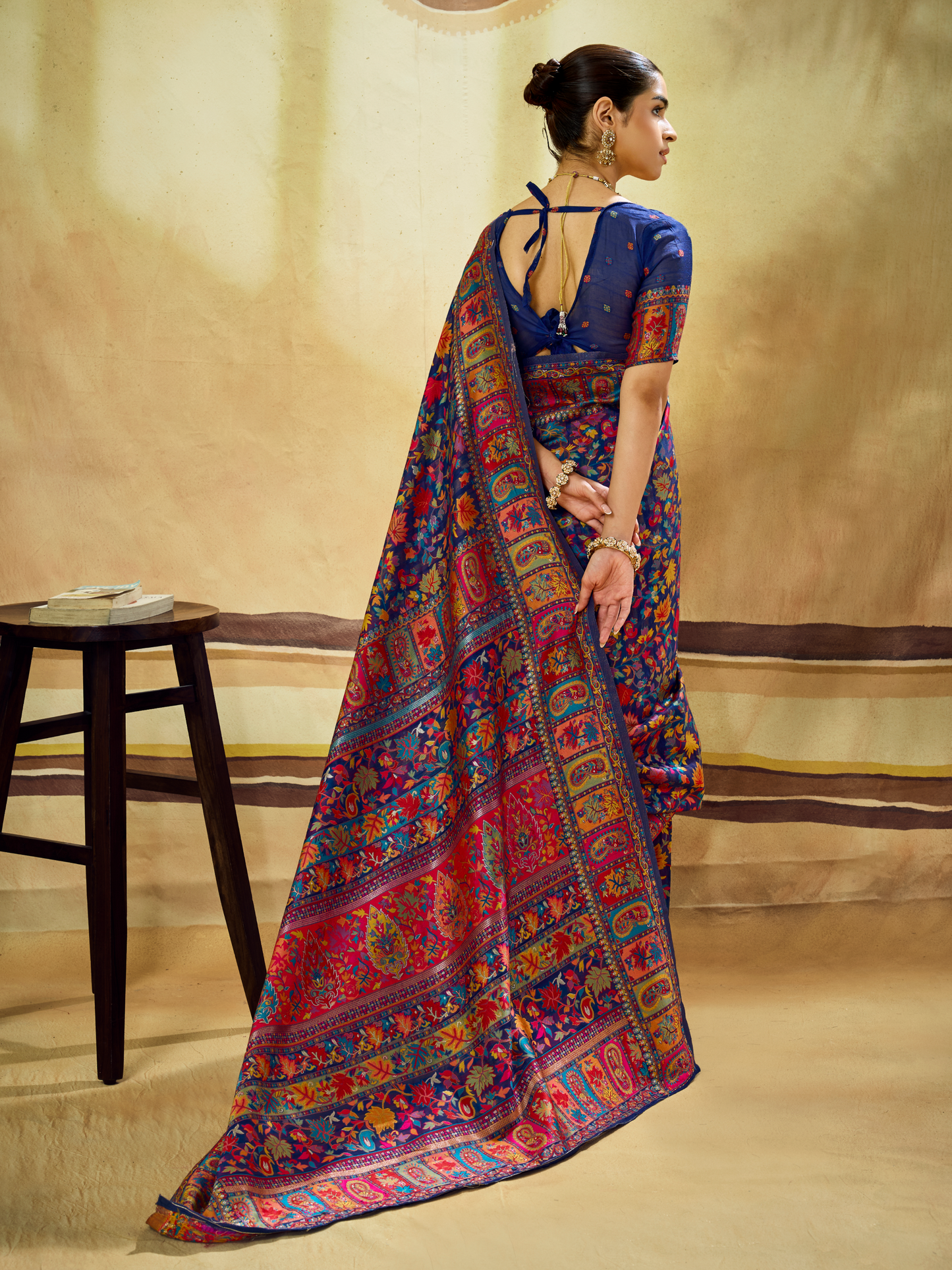 Sapphire Blue Woven Kashmiri Cotton Saree