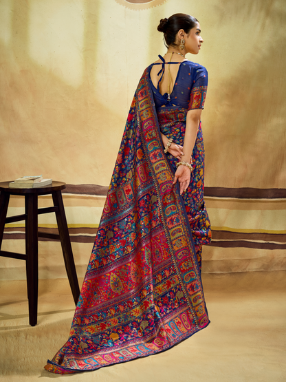 Sapphire Blue Woven Kashmiri Cotton Saree