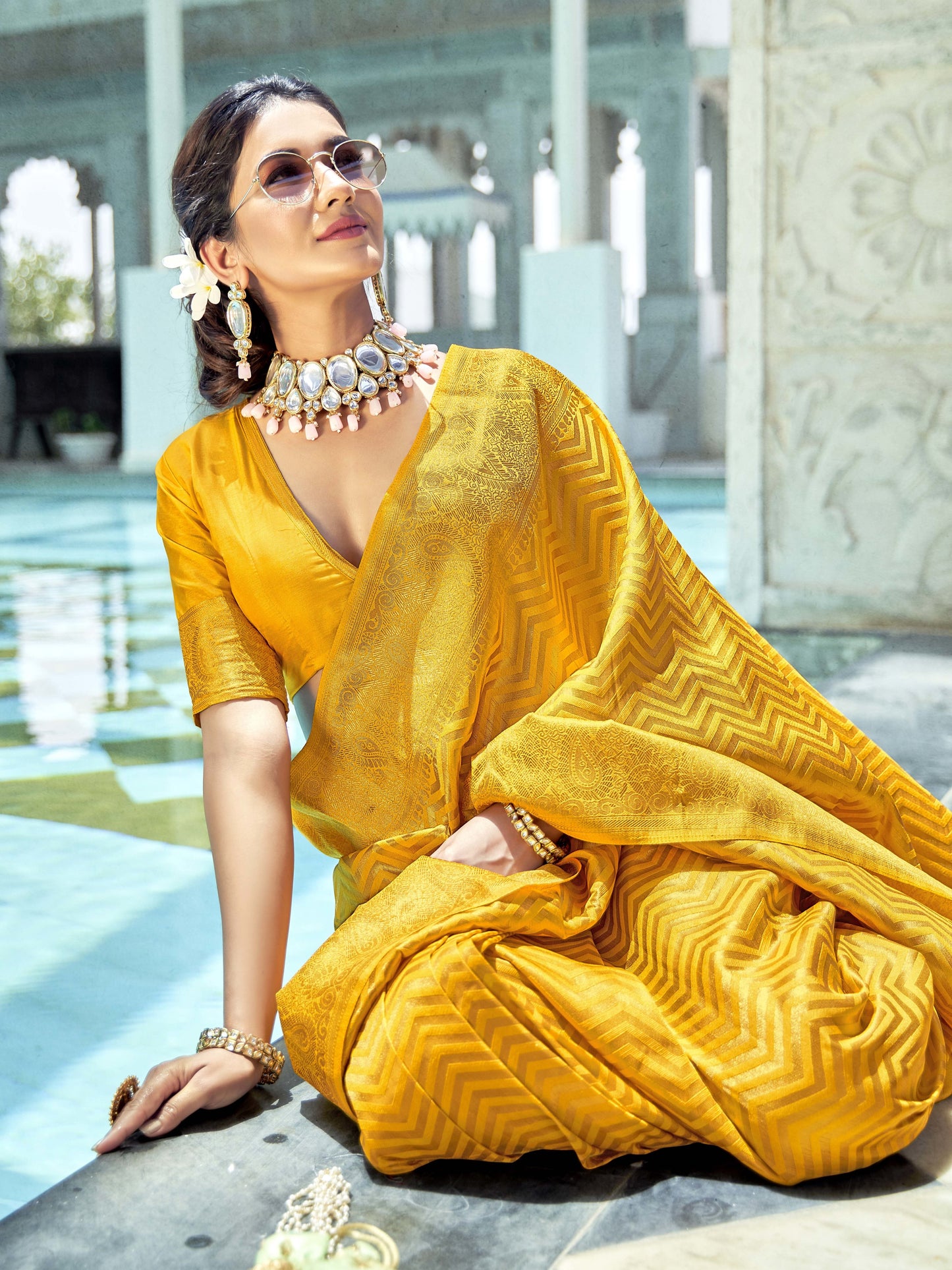 Golden Yellow Kanjivaram Saree