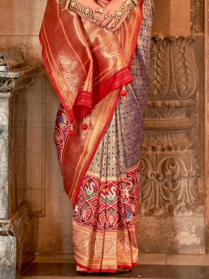 Imperial Blue Woven Kanjivaram Patola Silk Saree