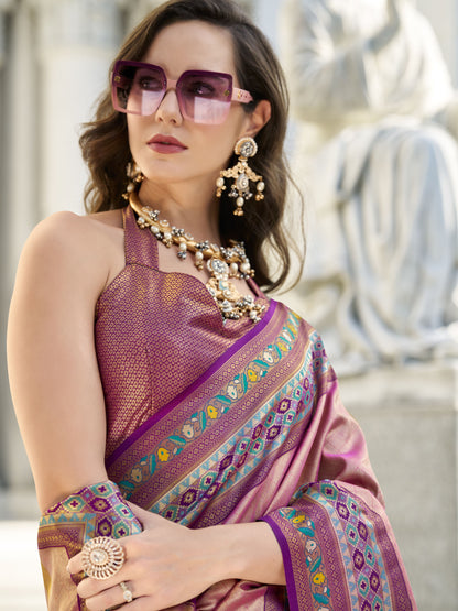 Golden Pink Banarasi Tissue Silk Saree