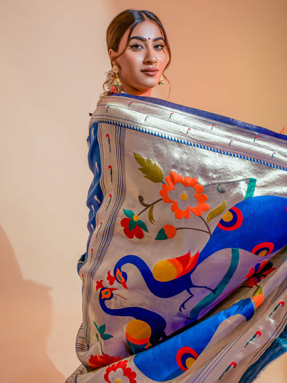 Phthalo Blue Paithani Saree