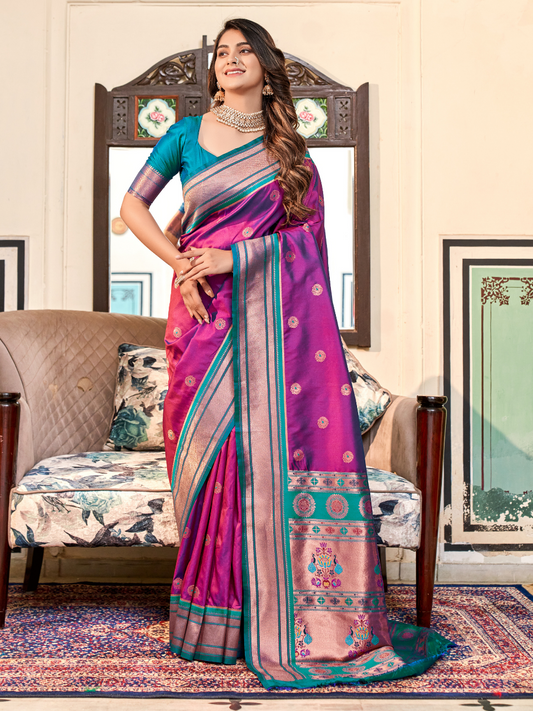 Orchid Magenta Woven Soft Silk Paithani Saree