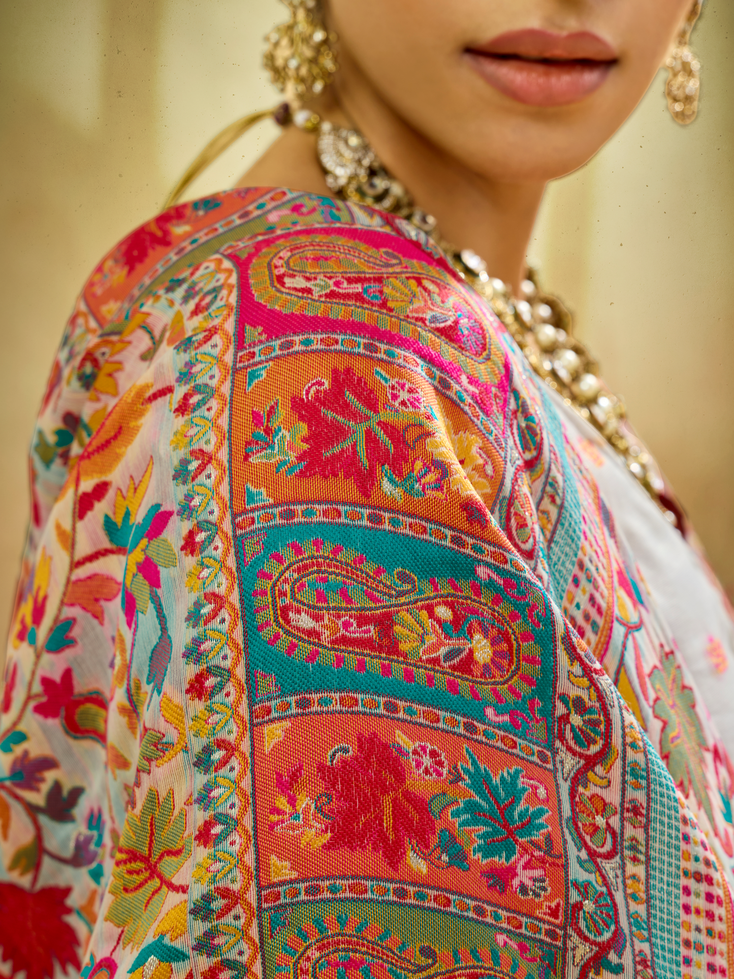 Dove White Woven Kashmiri Cotton Saree
