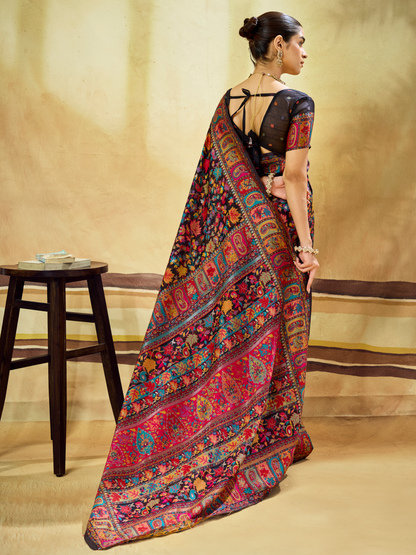 Night Black Woven Kashmiri Cotton Saree