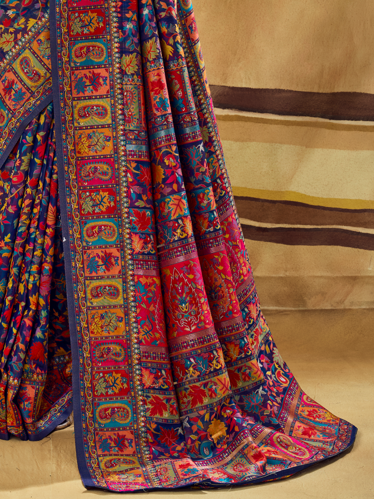 Sapphire Blue Woven Kashmiri Cotton Saree