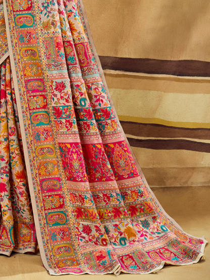Dove White Woven Kashmiri Cotton Saree