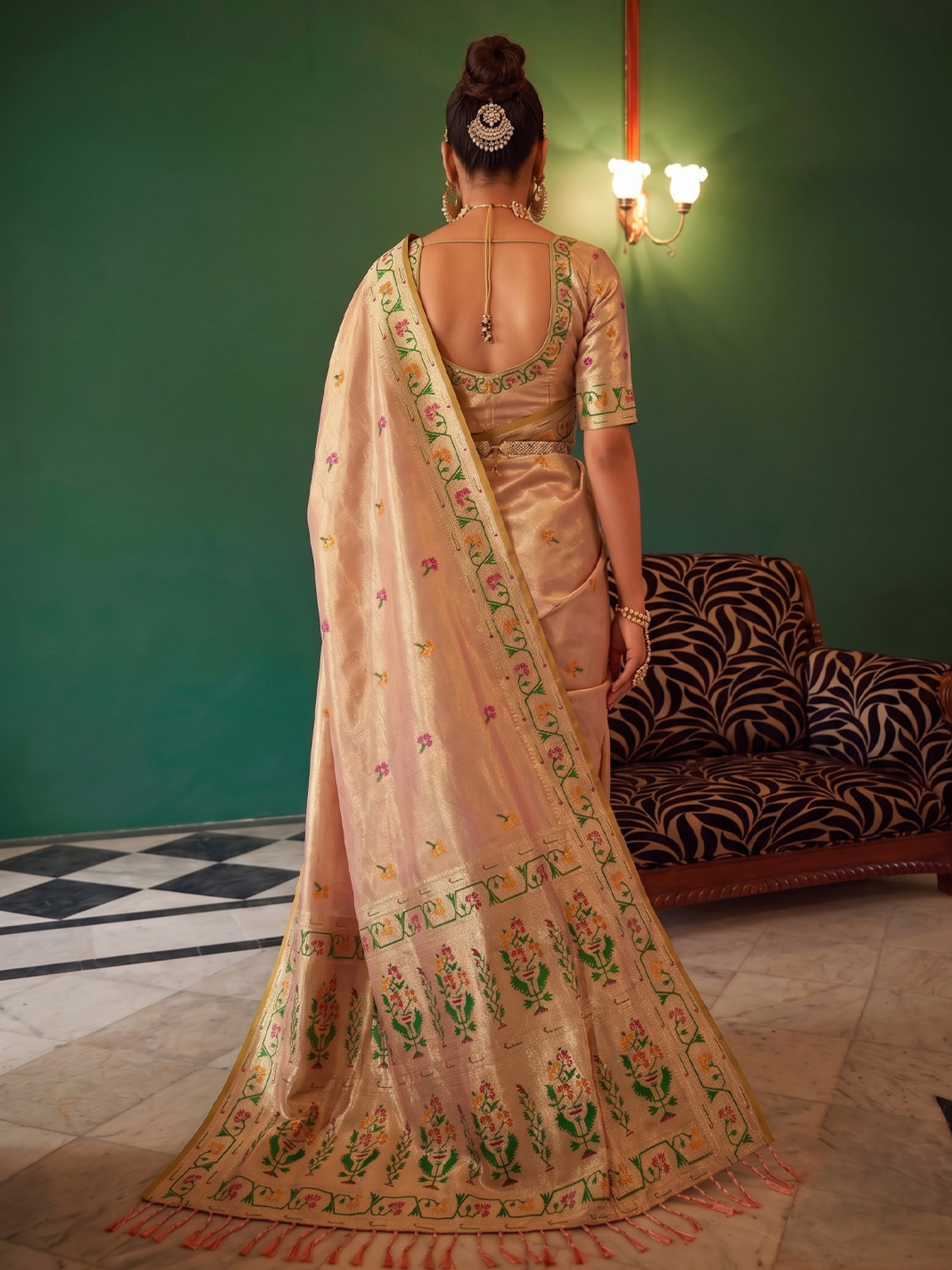 Rosy Beige Weaving Tissue Silk Paithani Saree
