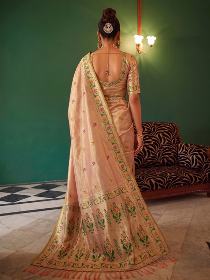 Rosy Beige Weaving Tissue Silk Paithani Saree