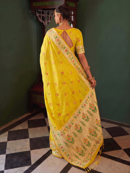 Daffodil Yellow Weaving Tissue Silk Paithani Saree