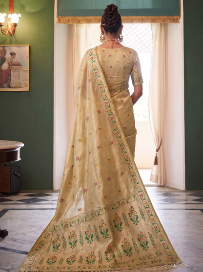 Parchment Beige Weaving Tissue Silk Paithani Saree