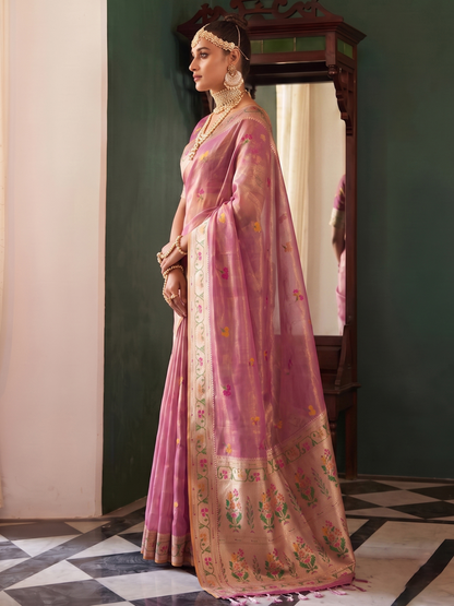 Orchid Pink Weaving Tissue Silk Paithani Saree