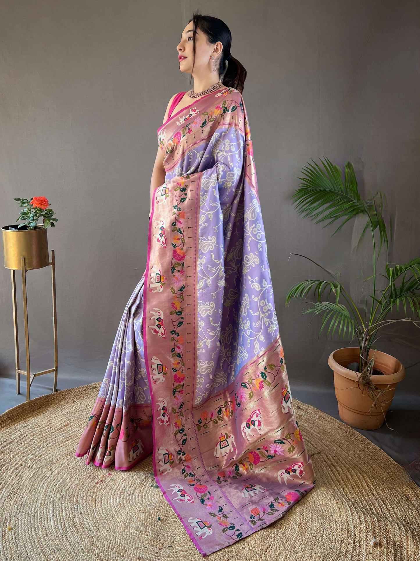 Lilac Purple Woven Patola Paithani Silk Saree
