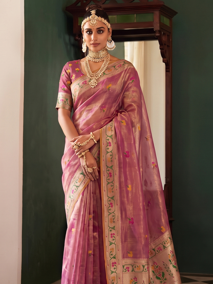 Orchid Pink Weaving Tissue Silk Paithani Saree