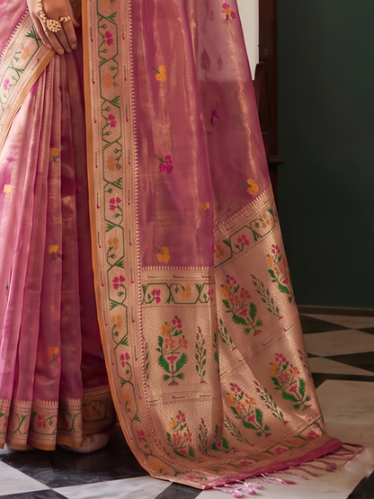 Orchid Pink Weaving Tissue Silk Paithani Saree