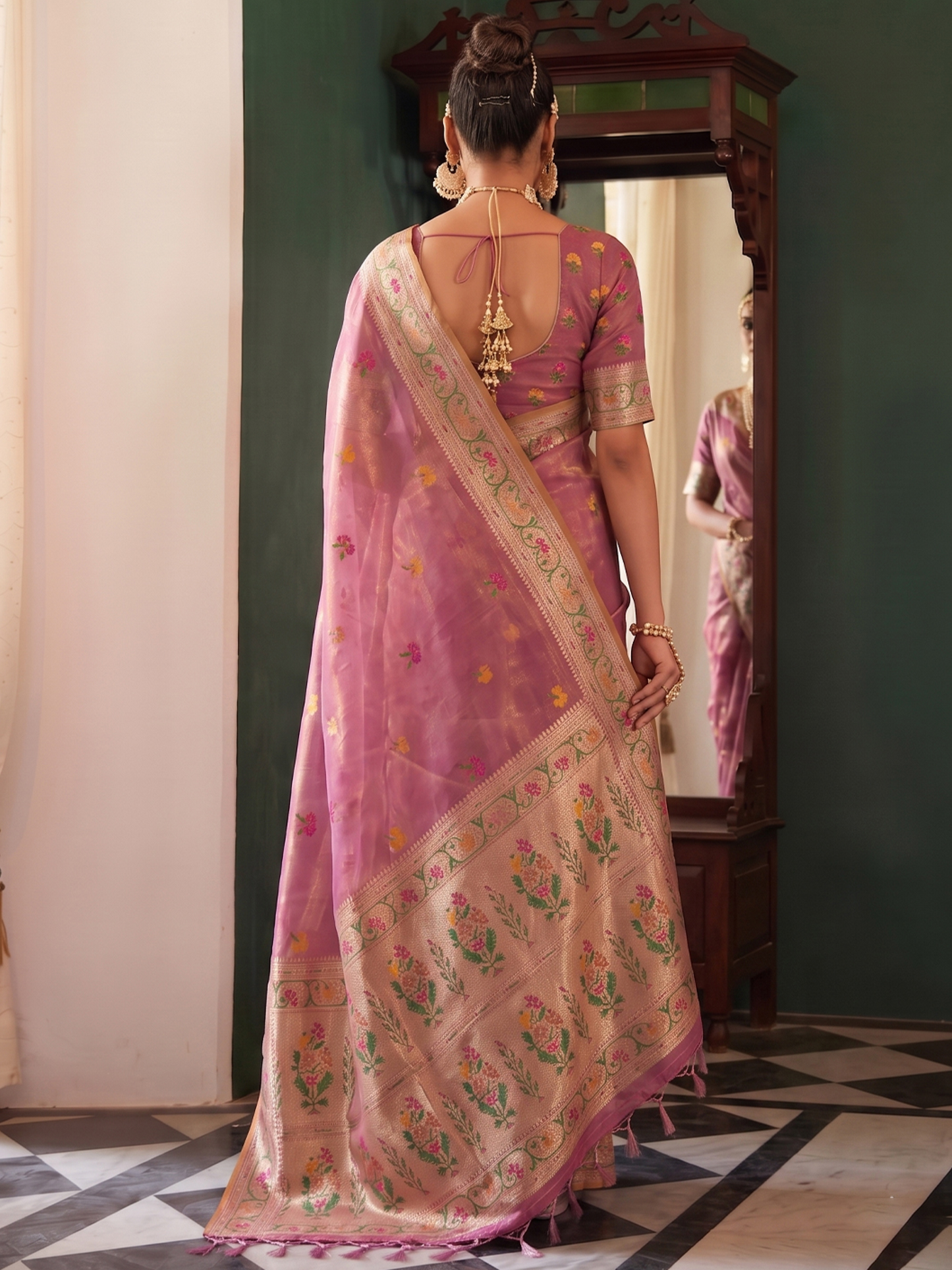 Orchid Pink Weaving Tissue Silk Paithani Saree