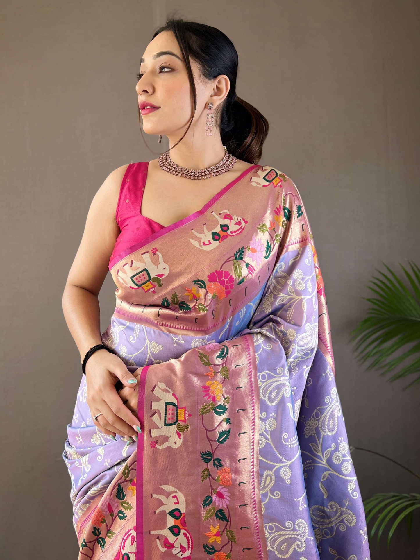 Lilac Purple Woven Patola Paithani Silk Saree