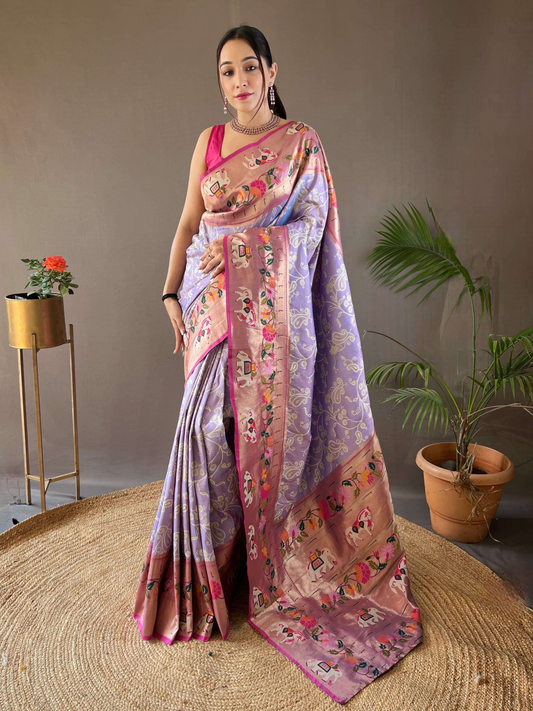 Lilac Purple Woven Patola Paithani Silk Saree