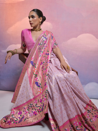 Light Purple Woven Paithani Silk Saree